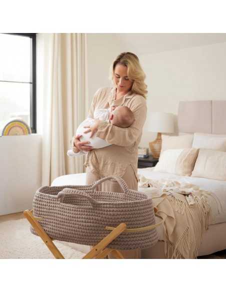 Ickle Bubba Nova Crochet Moses Basket & Foldable Stand-White/Tawny Ickle Bubba