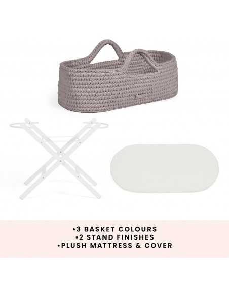 Ickle Bubba Nova Crochet Moses Basket & Foldable Stand-White/Tawny Ickle Bubba