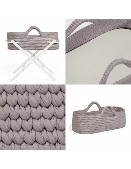 Ickle Bubba Nova Crochet Moses Basket & Foldable Stand-White/Tawny Ickle Bubba