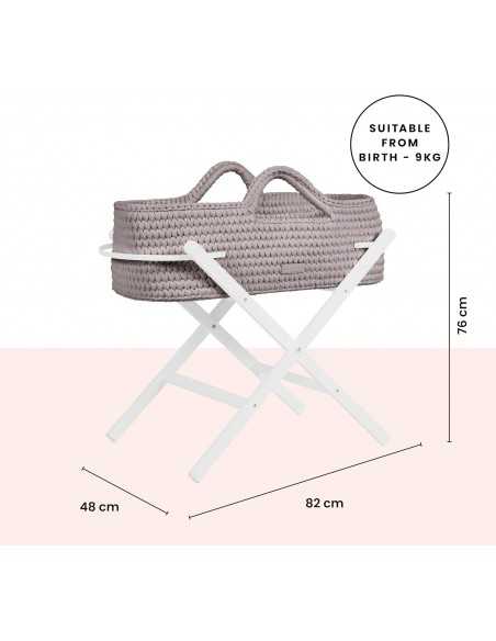 Ickle Bubba Nova Crochet Moses Basket & Foldable Stand-White/Tawny Ickle Bubba