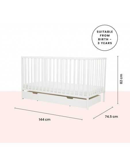 Ickle Bubba Hartley Classic Cot & Under Drawer-White Ickle Bubba