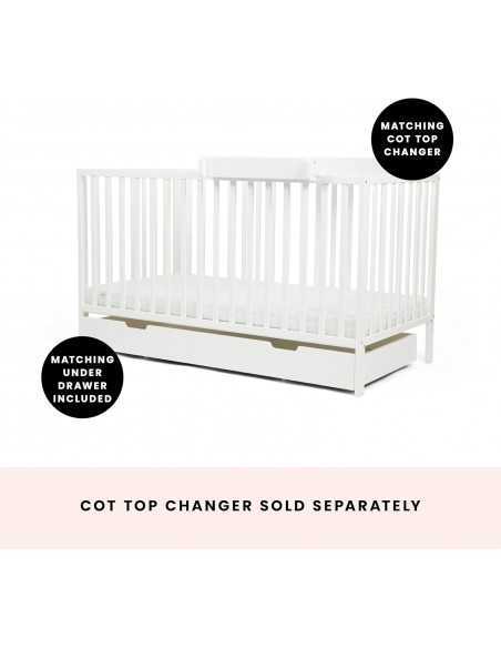 Ickle Bubba Hartley Classic Cot Under Drawer & Fibre Mattress-White Ickle Bubba