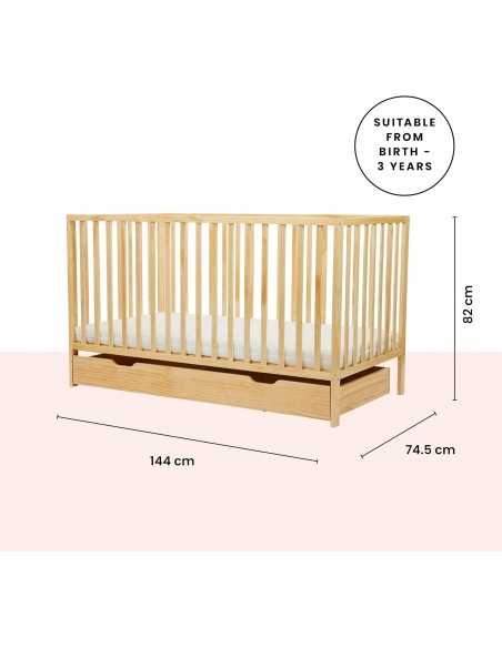 Ickle Bubba Hartley Classic Cot & Under Drawer-Pine Ickle Bubba