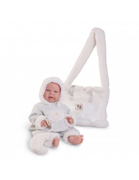 Muncas Antonio Juan Doll Newborn Lea with Fleece Baby Carrier 42cm-White Roma