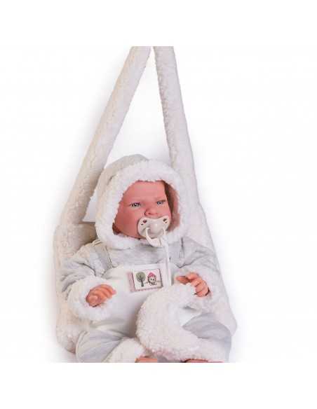 Muncas Antonio Juan Doll Newborn Lea with Fleece Baby Carrier 42cm-White Roma