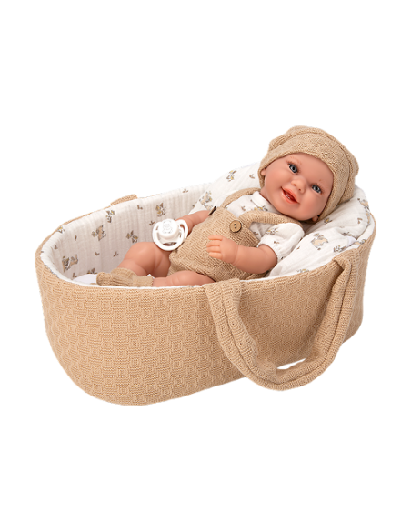 Arias Elegance 33 cm Babyto Brown with Carrycot (Vinyl Body, Boy) - 60892 Arias Toys