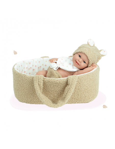 Arias Elegance Doll 33 cm Babyto Beige with Carrycot (Vinyl Body, Boy) - 60974 Arias Toys
