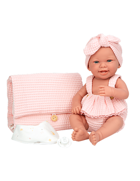 Arias Elegance 42 cm Zoe Pink with Changing Mat and Bib (Vinyl Body, Girl) – 65371 Arias Toys