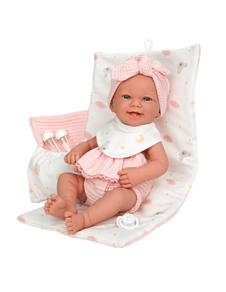 Arias Elegance 42 cm Zoe Pink with Changing Mat and Bib (Vinyl Body, Girl) – 65371 Arias Toys