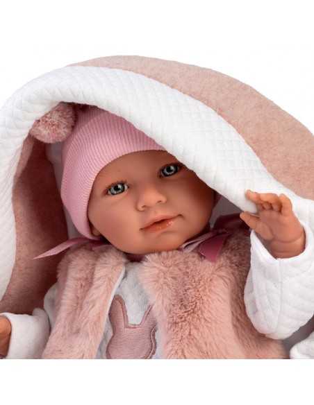 Llorens Dolls Crying Mimi Doll - Baby Doll with Light Pink Carrycot- Pink (74012) Llorens Dolls