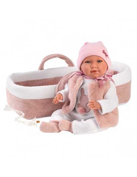Llorens Dolls Crying Mimi Doll - Baby Doll with Light Pink Carrycot- Pink (74012) Llorens Dolls