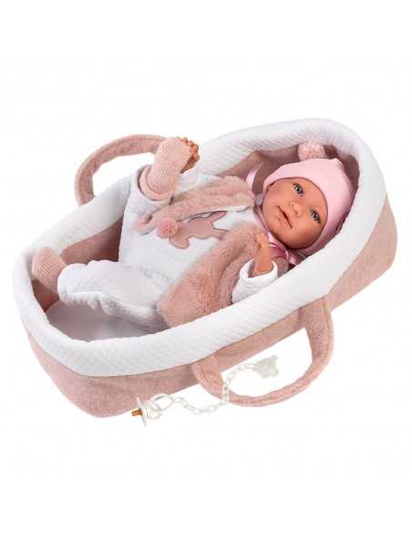 Llorens Dolls Crying Mimi Doll - Baby Doll with Light Pink Carrycot- Pink (74012) Llorens Dolls