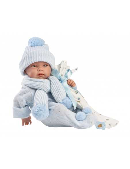 Llorens Doll 43cm- Newborn Baby Tino with Light Blue Bambi Blanket- Blue (84337) Llorens Dolls