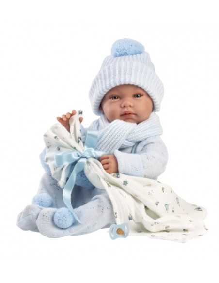 Llorens Doll 43cm- Newborn Baby Tino with Light Blue Bambi Blanket- Blue (84337) Llorens Dolls