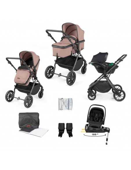 Ickle Bubba Cosmo Gunmetal Chassis 9 Piece Travel System with i Size Nimbus Car Seat & Spin ISOFIX Base-Desert/Black Ickle Bubba