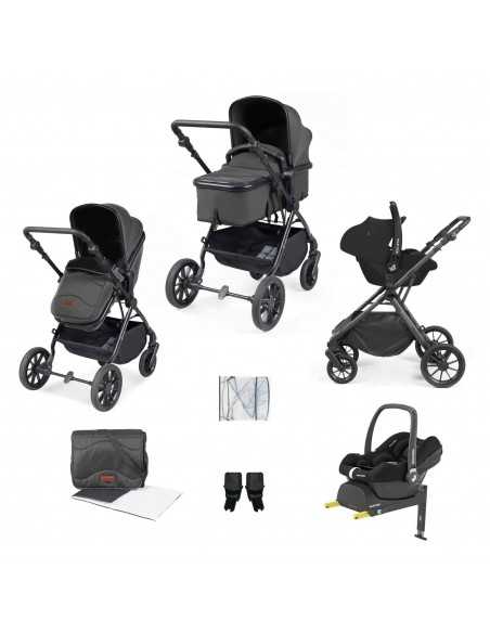 Ickle Bubba Cosmo Black Chassis 9 Piece Travel System with Maxi Cosi Cabriofix i Size Car Seat & ISOFIX Base-Graphite Grey/Black Ickle Bubba