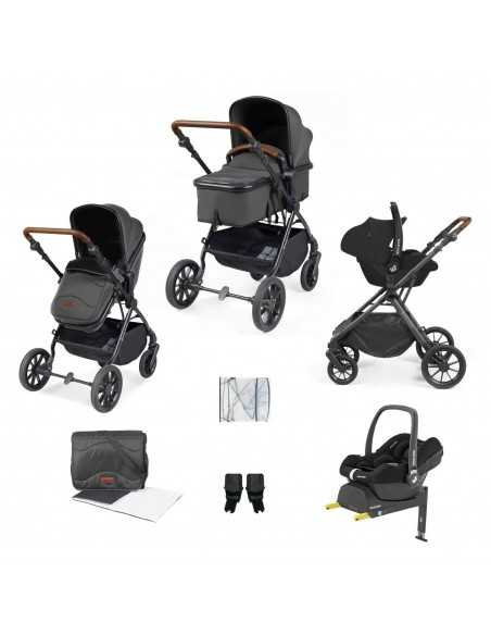 Ickle Bubba Cosmo Black Chassis 9 Piece Travel System with Maxi Cosi Cabriofix i Size Car Seat & ISOFIX Base-Graphite Grey/Tan Ickle Bubba