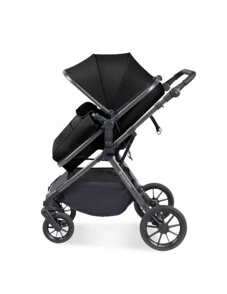 Ickle Bubba Cosmo Gunmetal Chassis 9 Piece Travel System with Maxi Cosi Cabriofix i Size Car Seat & ISOFIX Base-Black/Black Ickle Bubba