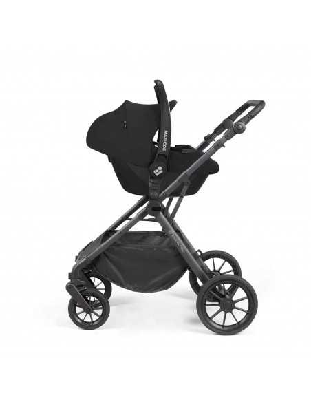 Ickle Bubba Cosmo Gunmetal Chassis 9 Piece Travel System with Maxi Cosi Cabriofix i Size Car Seat & ISOFIX Base-Black/Black Ickle Bubba