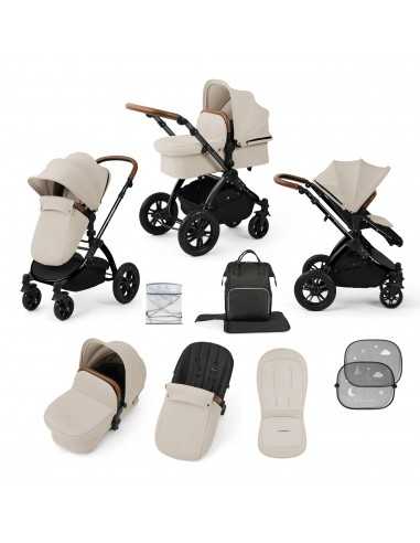 Ickle Bubba Stomp Luxe Black Frame 2in1 Travel System-Stone/Tan Handle