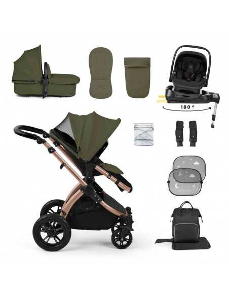 Ickle Bubba Stomp Luxe 12 Piece Travel System with i Size Nimbus Car Seat & Spin ISOFIX Base-Bronze/Woodland/Black Ickle Bubba