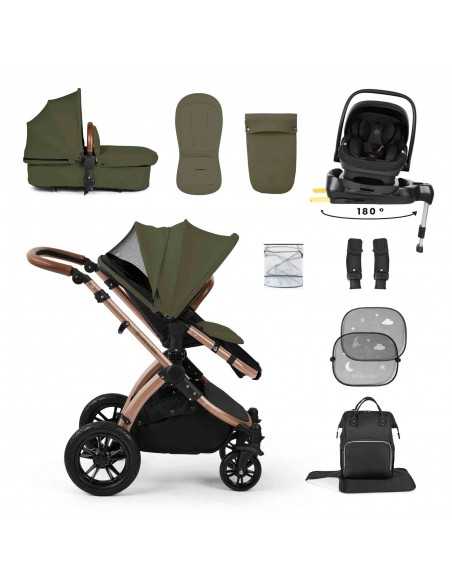Ickle Bubba Stomp Luxe 12 Piece Travel System with i Size Nimbus Car Seat & Spin ISOFIX Base-Bronze/Woodland/Tan Ickle Bubba