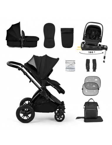 Ickle Bubba Stomp Luxe 12 Piece Travel System with i Size Nimbus Car Seat & Spin ISOFIX Base-Black/Midnight/Black