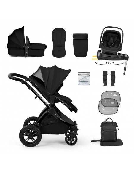 Ickle Bubba Stomp Luxe 12 Piece Travel System with i Size Nimbus Car Seat & Spin ISOFIX Base-Black/Midnight/Black Ickle Bubba