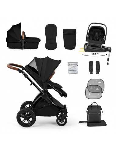Ickle Bubba Stomp Luxe 12 Piece Travel System with i Size Nimbus Car Seat & Spin ISOFIX Base-Black/Midnight/Tan