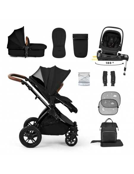 Ickle Bubba Stomp Luxe 12 Piece Travel System with i Size Nimbus Car Seat & Spin ISOFIX Base-Black/Midnight/Tan Ickle Bubba