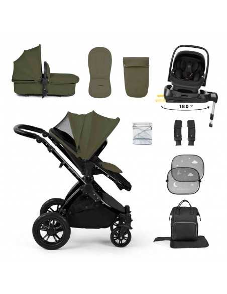 Ickle Bubba Stomp Luxe 12 Piece Travel System with i Size Nimbus Car Seat & Spin ISOFIX Base-Black / Woodland / Black Ickle Bubba