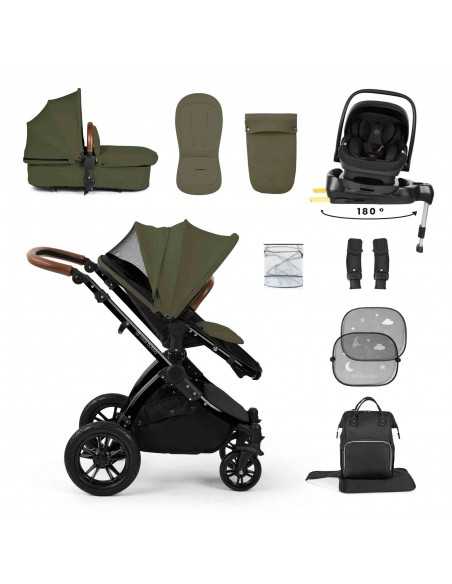 Ickle Bubba Stomp Luxe 12 Piece Travel System with i Size Nimbus Car Seat & Spin ISOFIX Base-Black / Woodland / Tan Ickle Bubba