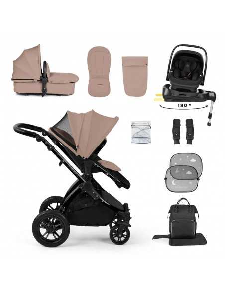 Ickle Bubba Stomp Luxe 12 Piece Travel System with i Size Nimbus Car Seat & Spin ISOFIX Base-Black / Desert / Tan Ickle Bubba