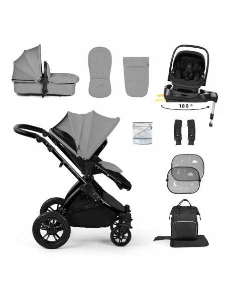 Ickle Bubba Stomp Luxe 12 Piece Travel System with i Size Nimbus Car Seat & Spin ISOFIX Base-Black / Pearl Grey / Black Ickle Bubba