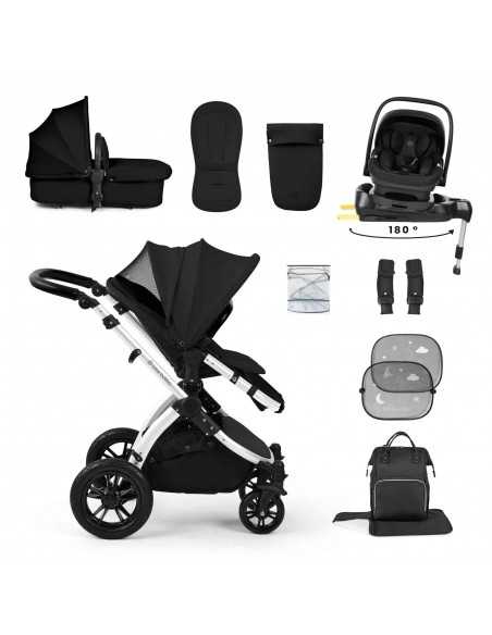 Ickle Bubba Stomp Luxe 12 Piece Travel System with i Size Nimbus Car Seat & Spin ISOFIX Base-Silver / Midnight / Black Ickle Bubba
