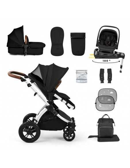Ickle Bubba Stomp Luxe 12 Piece Travel System with i Size Nimbus Car Seat & Spin ISOFIX Base-Silver / Midnight / Tan Ickle Bubba