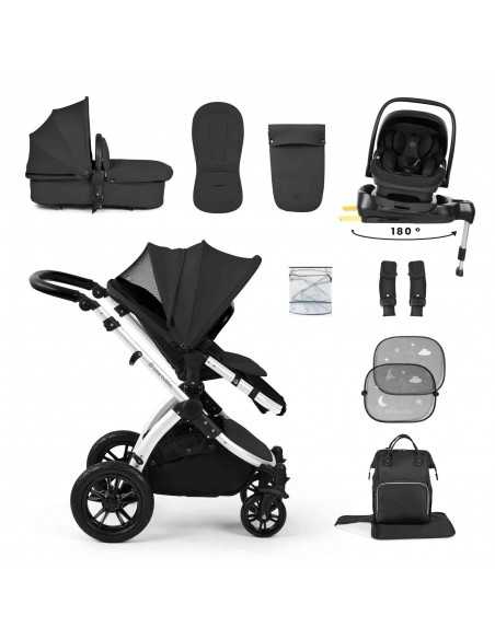 Ickle Bubba Stomp Luxe 12 Piece Travel System with i Size Nimbus Car Seat & Spin ISOFIX Base-Silver / Charcoal Grey / Black Ickle Bubba