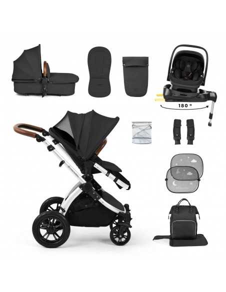 Ickle Bubba Stomp Luxe 12 Piece Travel System with i Size Nimbus Car Seat & Spin ISOFIX Base-Silver / Charcoal Grey / Tan Ickle Bubba