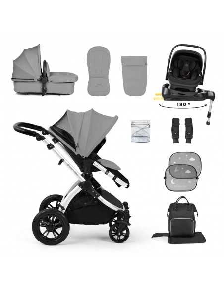 Ickle Bubba Stomp Luxe 12 Piece Travel System with i Size Nimbus Car Seat & Spin ISOFIX Base-Silver / Pearl Grey / Black Ickle Bubba