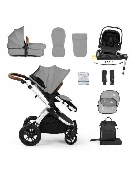 Ickle Bubba Stomp Luxe 12 Piece Travel System with i Size Nimbus Car Seat & Spin ISOFIX Base-Silver / Pearl Grey / Tan Ickle Bubba