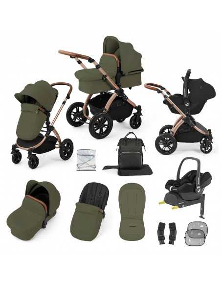 Ickle Bubba Stomp Luxe 12 Piece Travel System with Maxi Cosi Cabriofix i Size Car Seat & ISOFIX Base - Bronze / Woodland / Tan Ickle Bubba