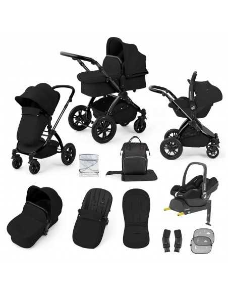 Ickle Bubba Stomp Luxe 12 Piece Travel System with Maxi Cosi Cabriofix i Size Car Seat & ISOFIX Base-Black / Midnight / Black Ickle Bubba
