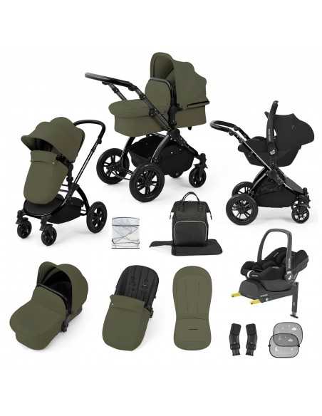Ickle Bubba Stomp Luxe 12 Piece Travel System with Maxi Cosi Cabriofix i Size Car Seat & ISOFIX Base-Black/Woodland/Black Ickle Bubba