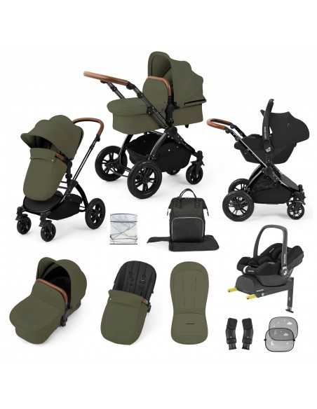 Ickle Bubba Stomp Luxe 12 Piece Travel System with Maxi Cosi Cabriofix i Size Car Seat & ISOFIX Base-Black / Woodland / Tan Ickle Bubba