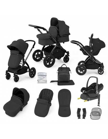 Ickle Bubba Stomp Luxe 12 Piece Travel System with Maxi Cosi Cabriofix i Size Car Seat & ISOFIX Base-Black/Charcoal Grey/Black Ickle Bubba