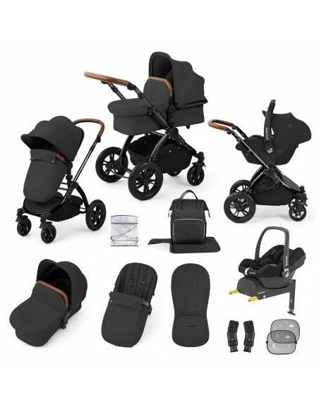 Ickle Bubba Stomp Luxe 12 Piece Travel System with Maxi Cosi Cabriofix i Size Car Seat & ISOFIX Base-Black/Charcoal Grey/Tan Ickle Bubba