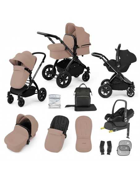 Ickle Bubba Stomp Luxe 12 Piece Travel System with Maxi Cosi Cabriofix i Size Car Seat & ISOFIX Base - Black / Desert / Black Ickle Bubba