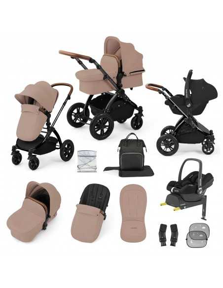 Ickle Bubba Stomp Luxe 12 Piece Travel System with Maxi Cosi Cabriofix i Size Car Seat & ISOFIX Base - Black / Desert / Tan Ickle Bubba