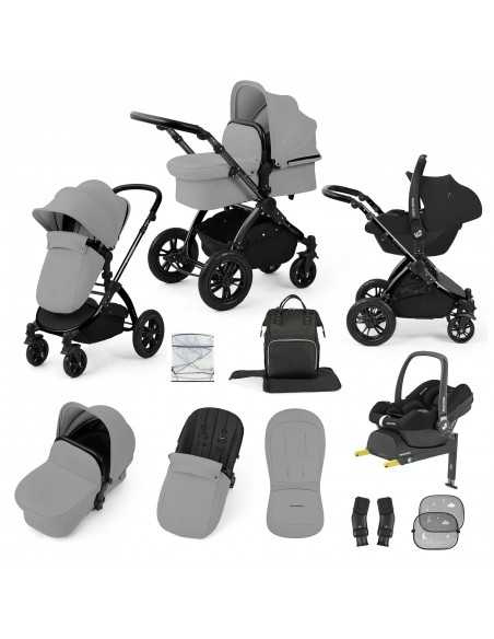 Ickle Bubba Stomp Luxe 12 Piece Travel System with Maxi Cosi Cabriofix i Size Car Seat & ISOFIX Base-Black/Pearl Grey/Black Ickle Bubba