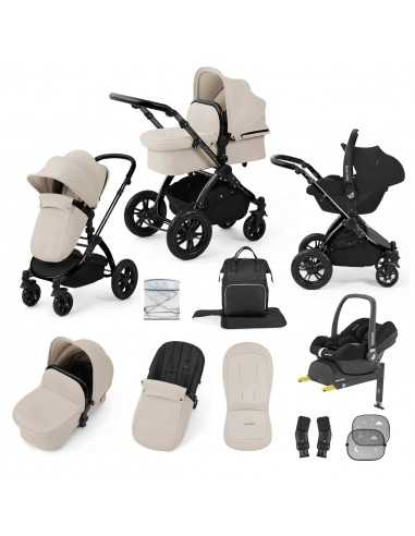 Ickle Bubba Stomp Luxe 12 Piece Travel System with Maxi Cosi Cabriofix i Size Car Seat & ISOFIX Base -Black/Stone/Black